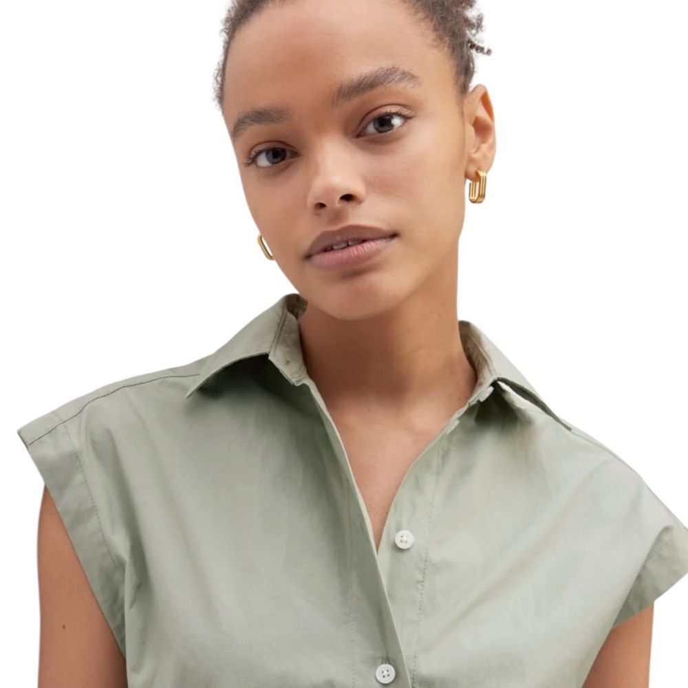 Everlane Sage Green Button-Front Midi Shirtdress - Picture 2 of 11